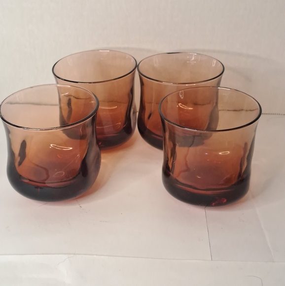 4 Brownish Amber heavy bottomed glasses. - Picture 1 of 6